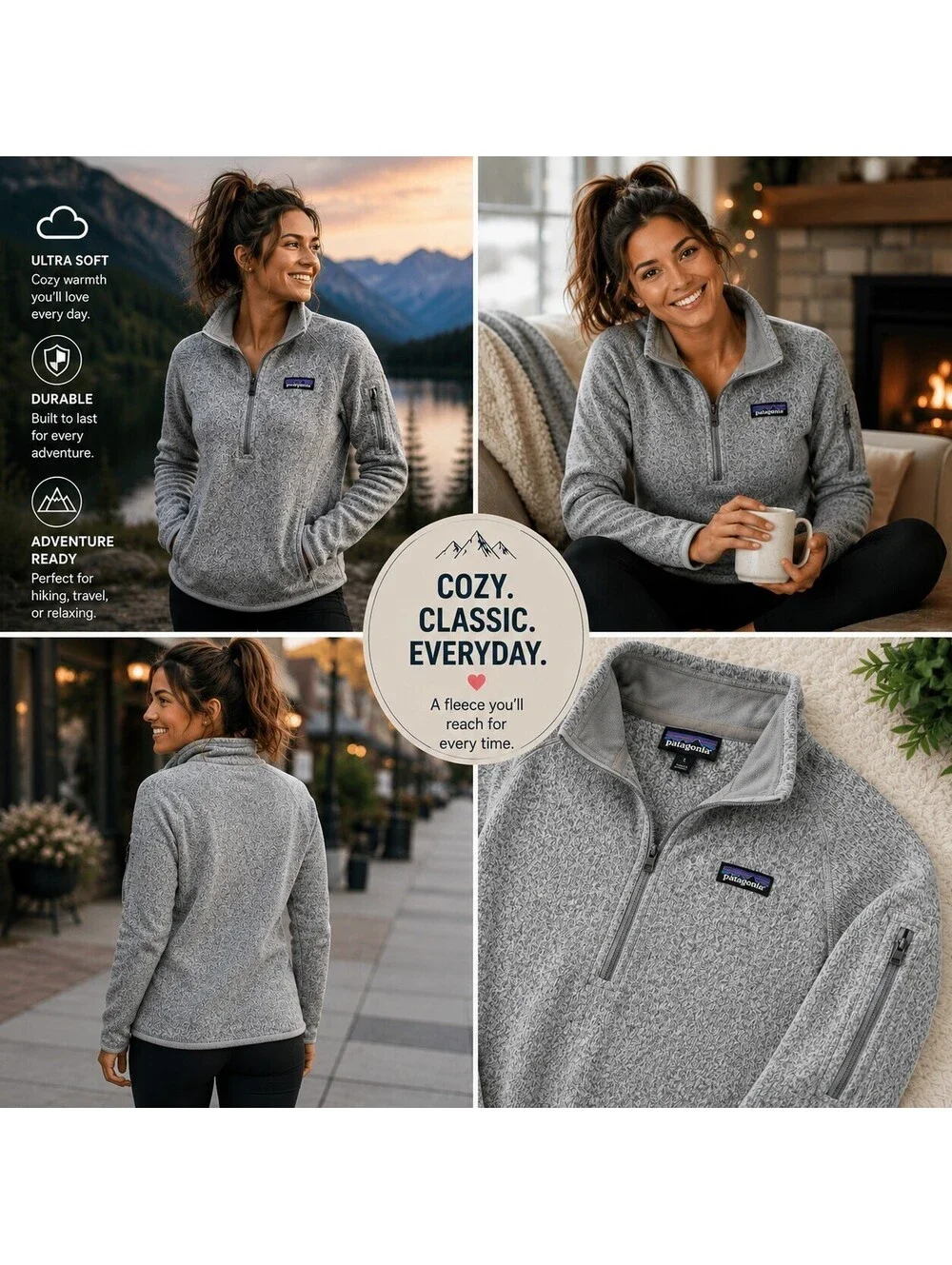 Patagonia Better Sweater 1/4 Zip Fleece Pullover Women's Small Gray Cozy